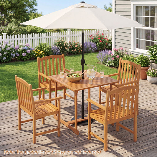 Acacia wood patio dining set for 4 with umbrella hole, includes 4 chairs and table on Tampa Home & Garden Store