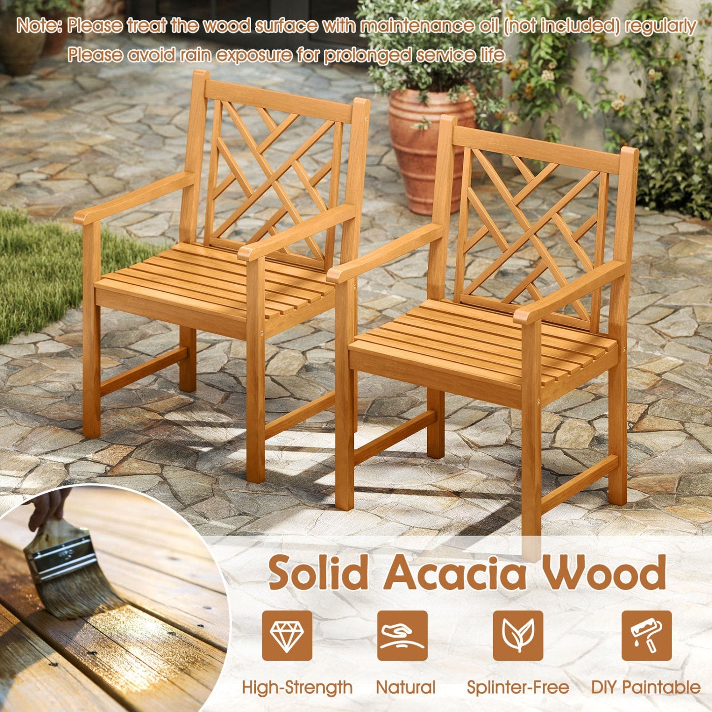 5-Piece Acacia Wood Patio Dining Set for 4 with Armchairs solid natural finish DirectDeals on Tampa Home & Garden Store