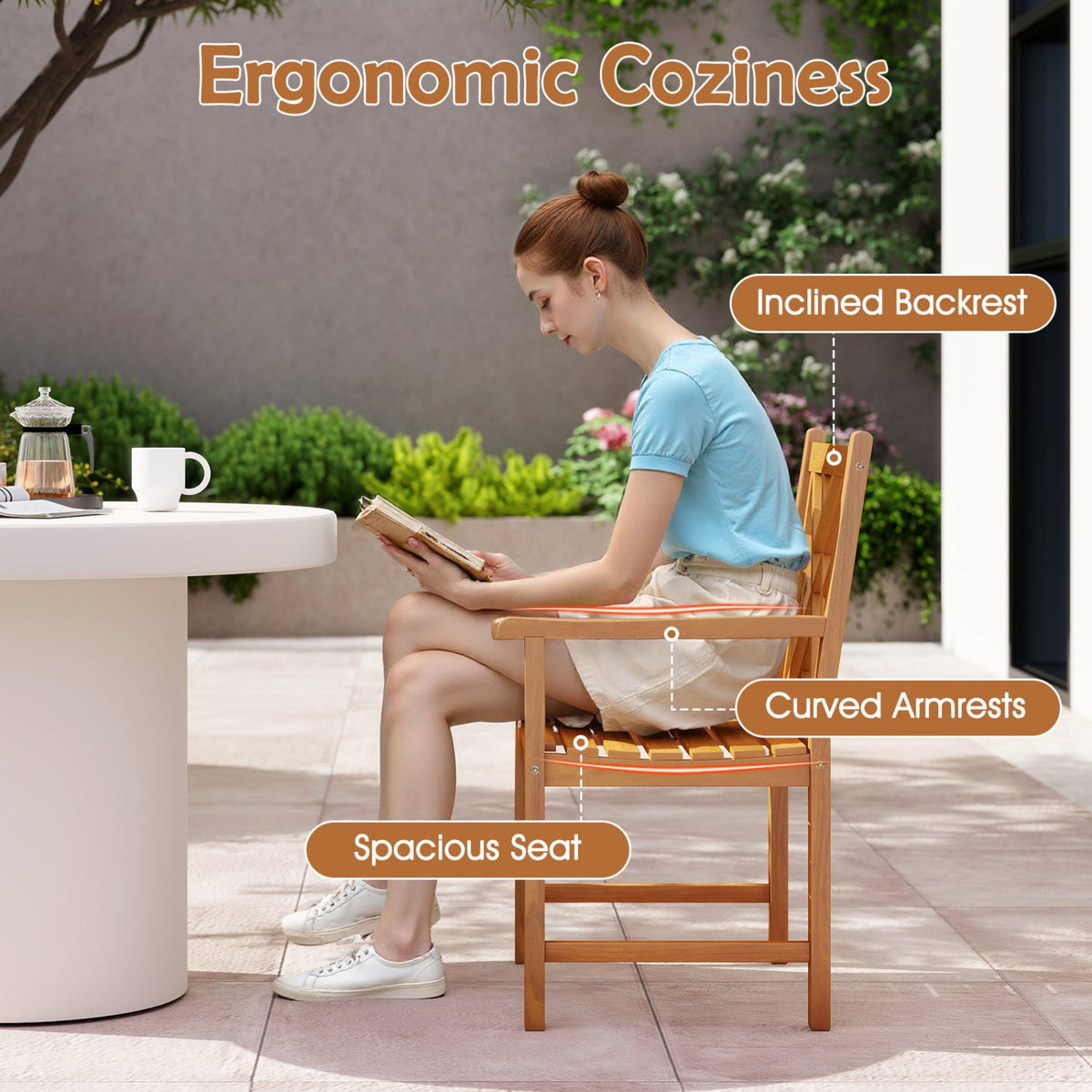 5-Piece Acacia Wood Patio Dining Set for 4 with Armchairs natural wood, curved armrests on Tampa Home & Garden Store