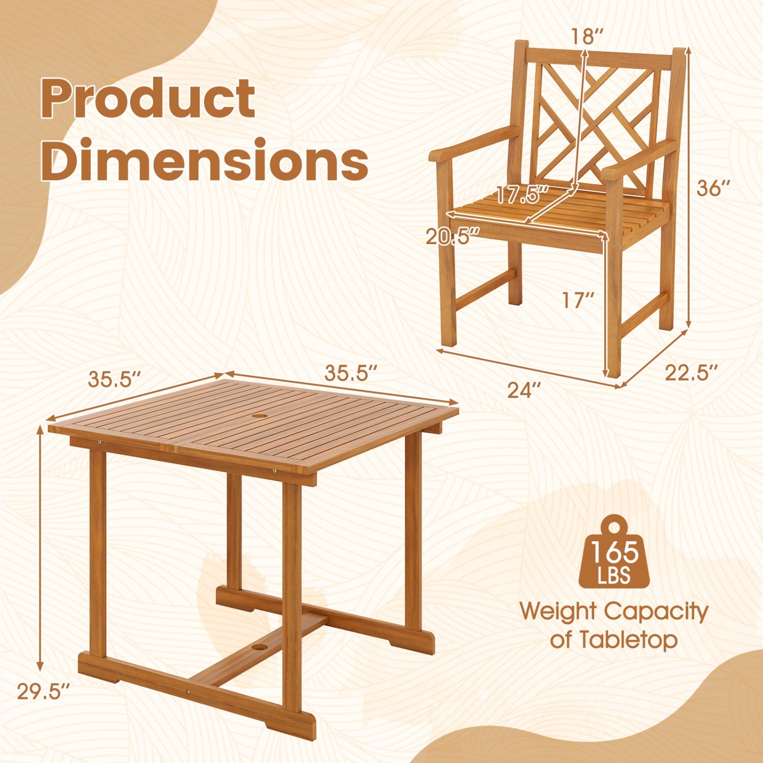 5-Piece Acacia Wood Patio Dining Set for 4 with Armchairs, natural brown, DirectDeals on Tampa Home & Garden Store