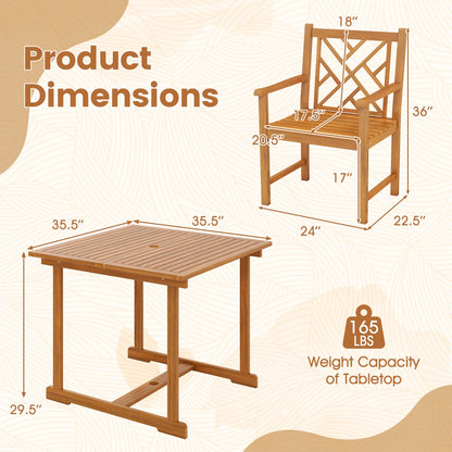 5-Piece Acacia Wood Patio Dining Set for 4 with Armchairs, natural brown, DirectDeals on Tampa Home & Garden Store