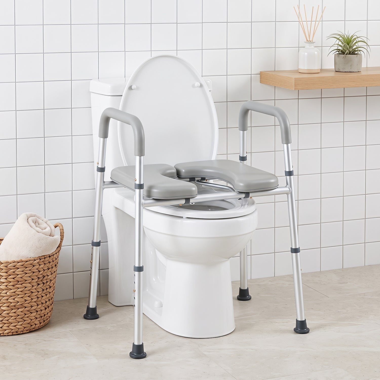 Raised Toilet Seat with Handles DirectDeals safety frame with grey seat, 4 legs, 400 LBS on Tampa Home & Garden Store
