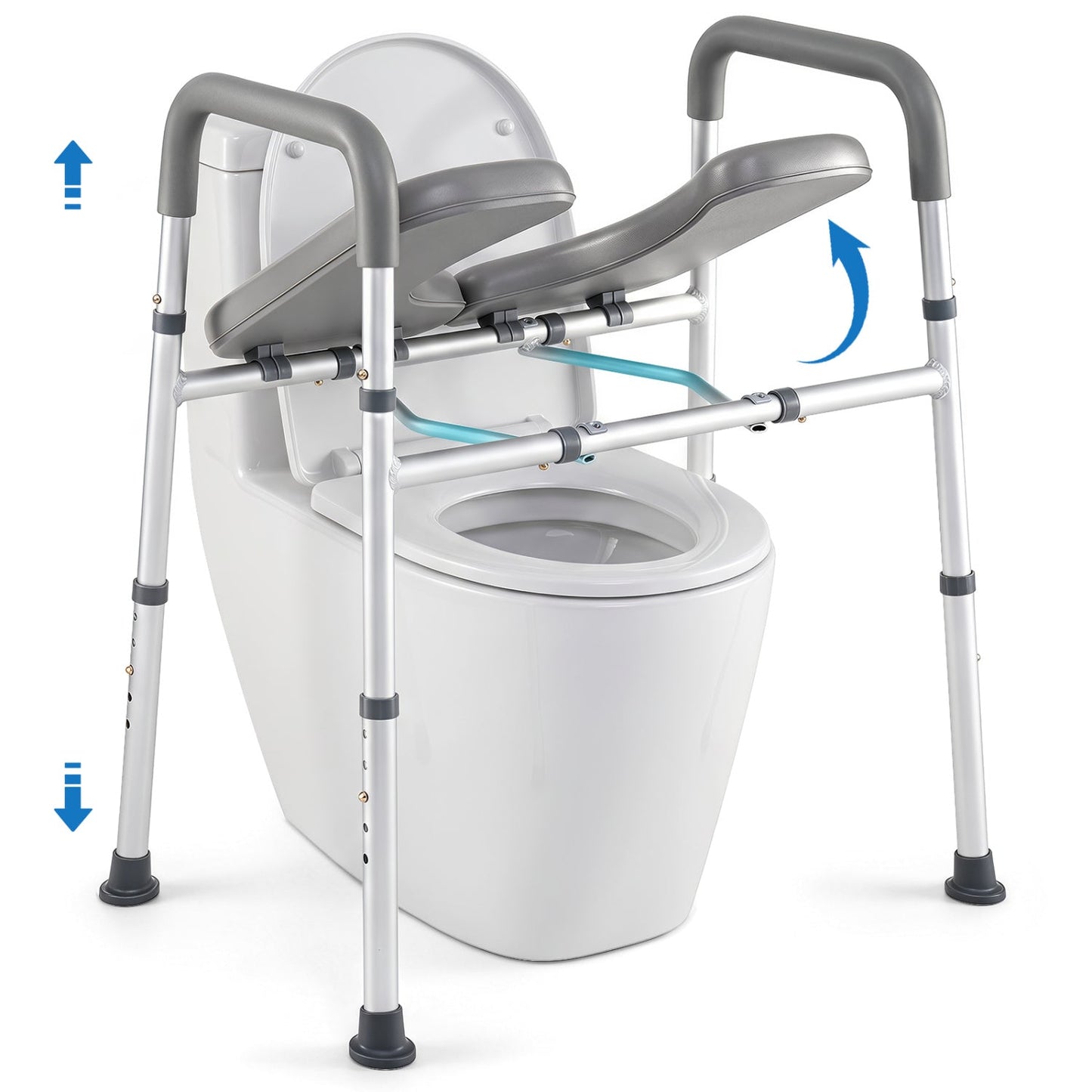 Raised Toilet Seat with Handles DirectDeals, 400 LBS, silver frame with gray handles on Tampa Home & Garden Store