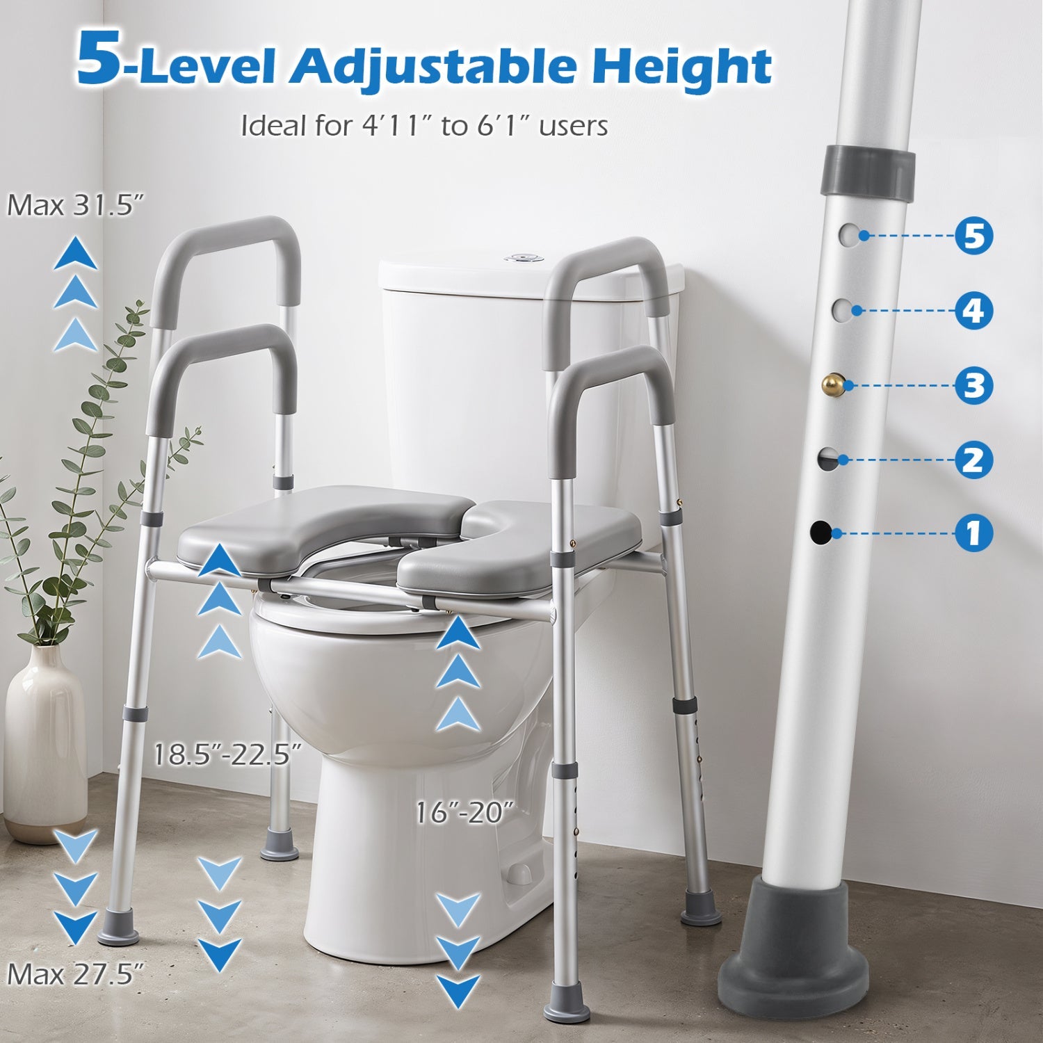 Raised toilet seat with handles, DirectDeals, 400 lb capacity, adjustable height frame on Tampa Home & Garden Store