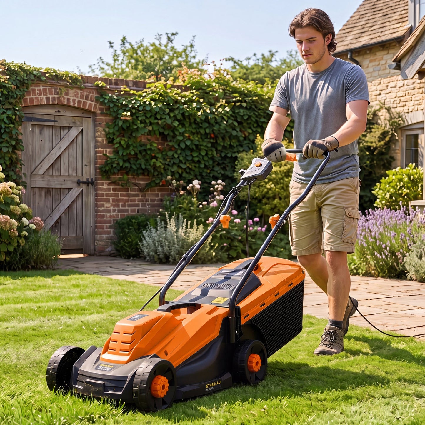 Lawn mower DirectDeals 13-Inch corded electric with 3-position height adjustment in orange-black on Tampa Home & Garden Store