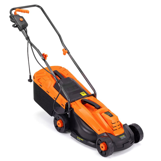 13-Inch corded electric lawn mower by DirectDeals, orange/black, 3-position height adjustment on Tampa Home & Garden Store