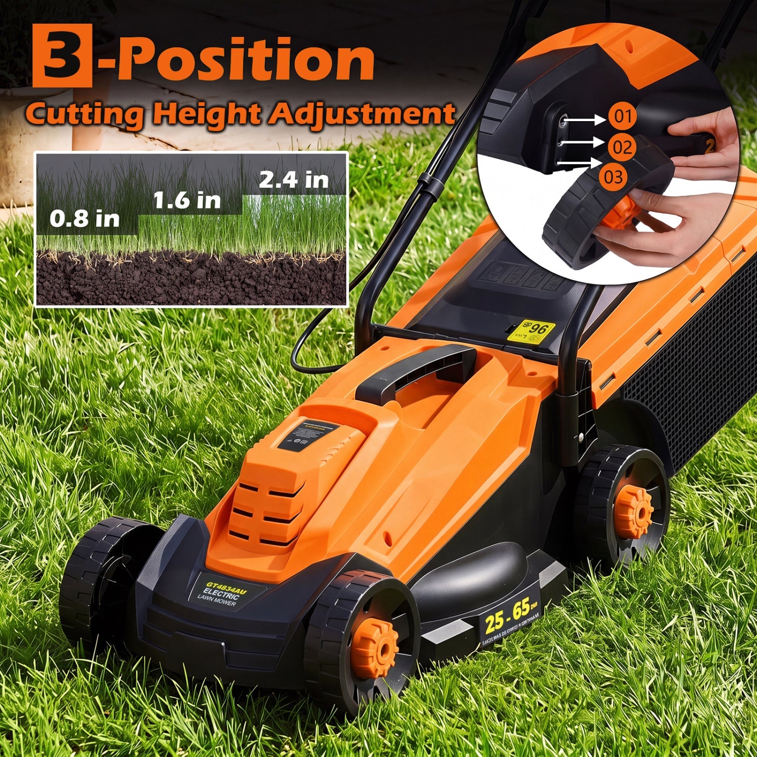Lawn mower DirectDeals 13-Inch corded electric orange and black with 3-position height adjustment on Tampa Home & Garden Store