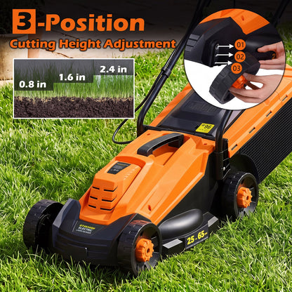 Lawn mower DirectDeals 13-Inch corded electric orange and black with 3-position height adjustment on Tampa Home & Garden Store