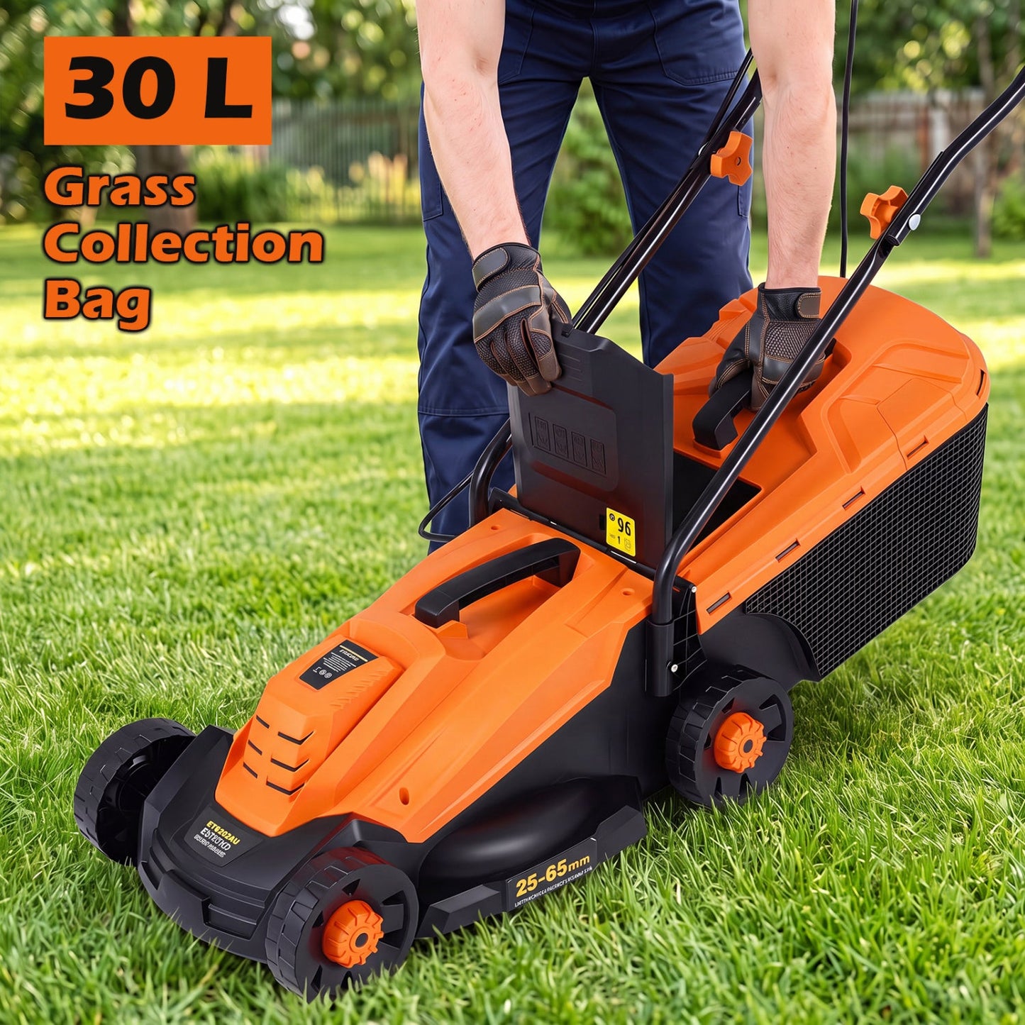 Lawn mower DirectDeals 13-Inch corded electric 3-position height orange and black 30 L bag on Tampa Home & Garden Store