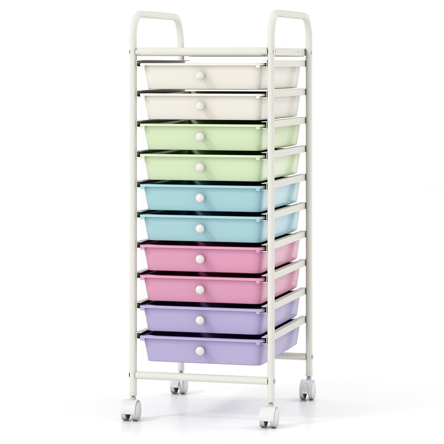 DirectDeals 10-drawer rolling storage cart with locking wheels, white frame and pastel drawers on Tampa Home & Garden Store