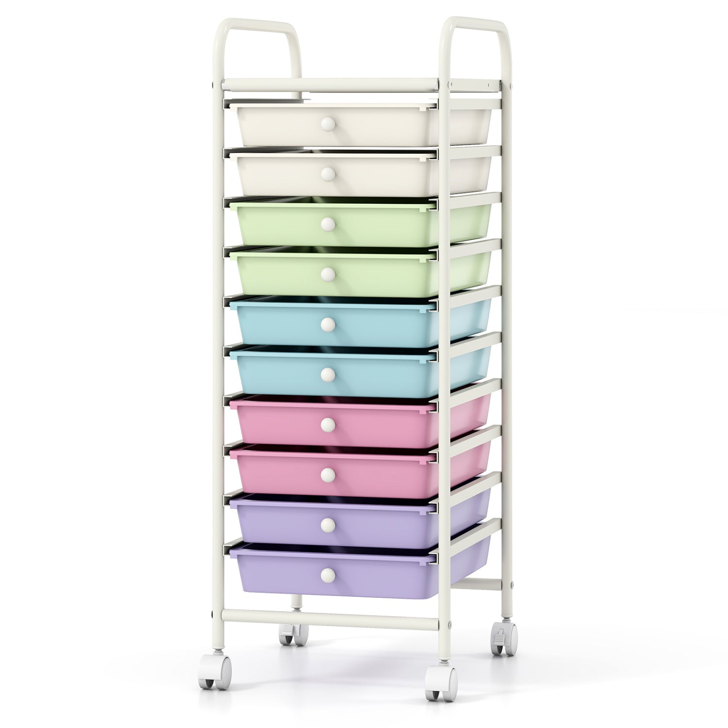 DirectDeals 10-drawer rolling storage cart with locking wheels, white frame and pastel drawers on Tampa Home & Garden Store