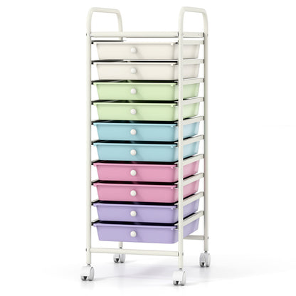 DirectDeals 10-drawer rolling storage cart with locking wheels, white frame and pastel drawers on Tampa Home & Garden Store