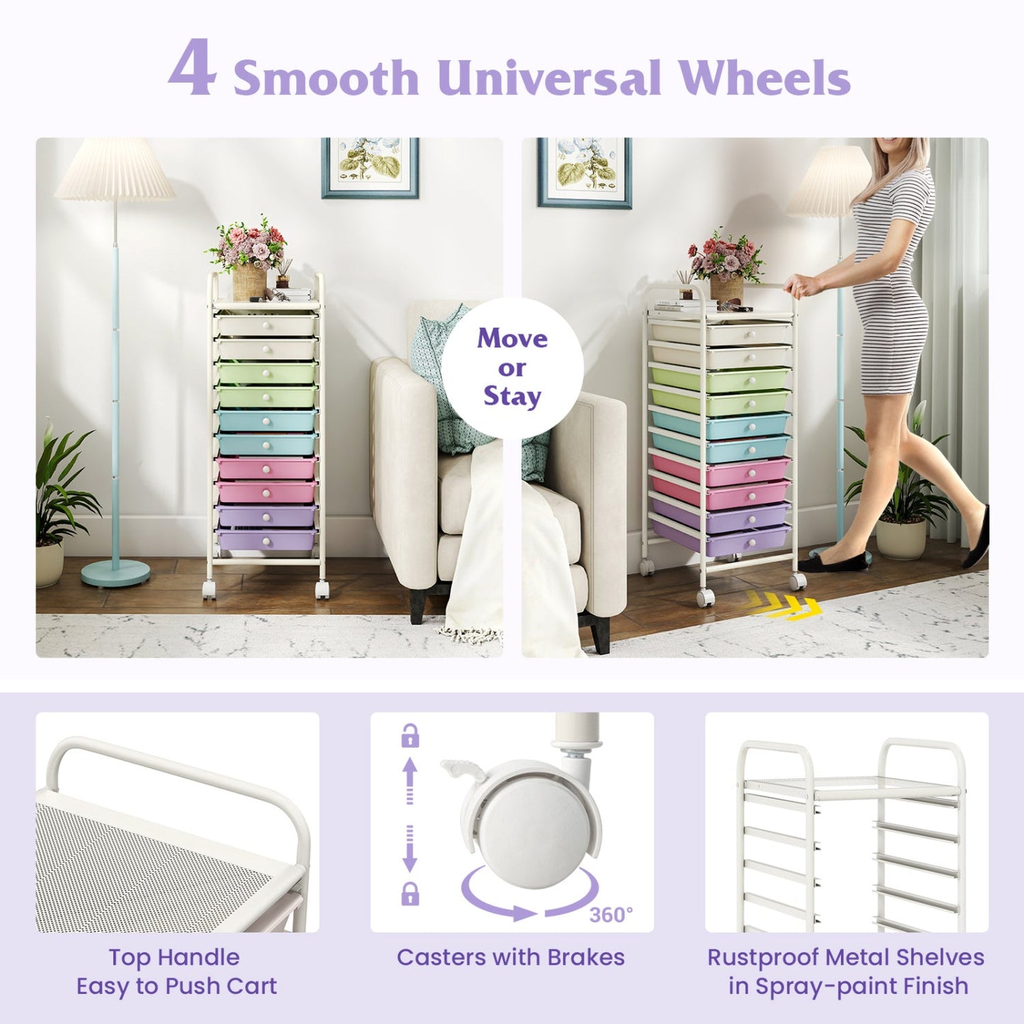 DirectDeals 10-Drawer Rolling Storage Cart with Locking Wheels, pastel drawers, 2 carts on Tampa Home & Garden Store