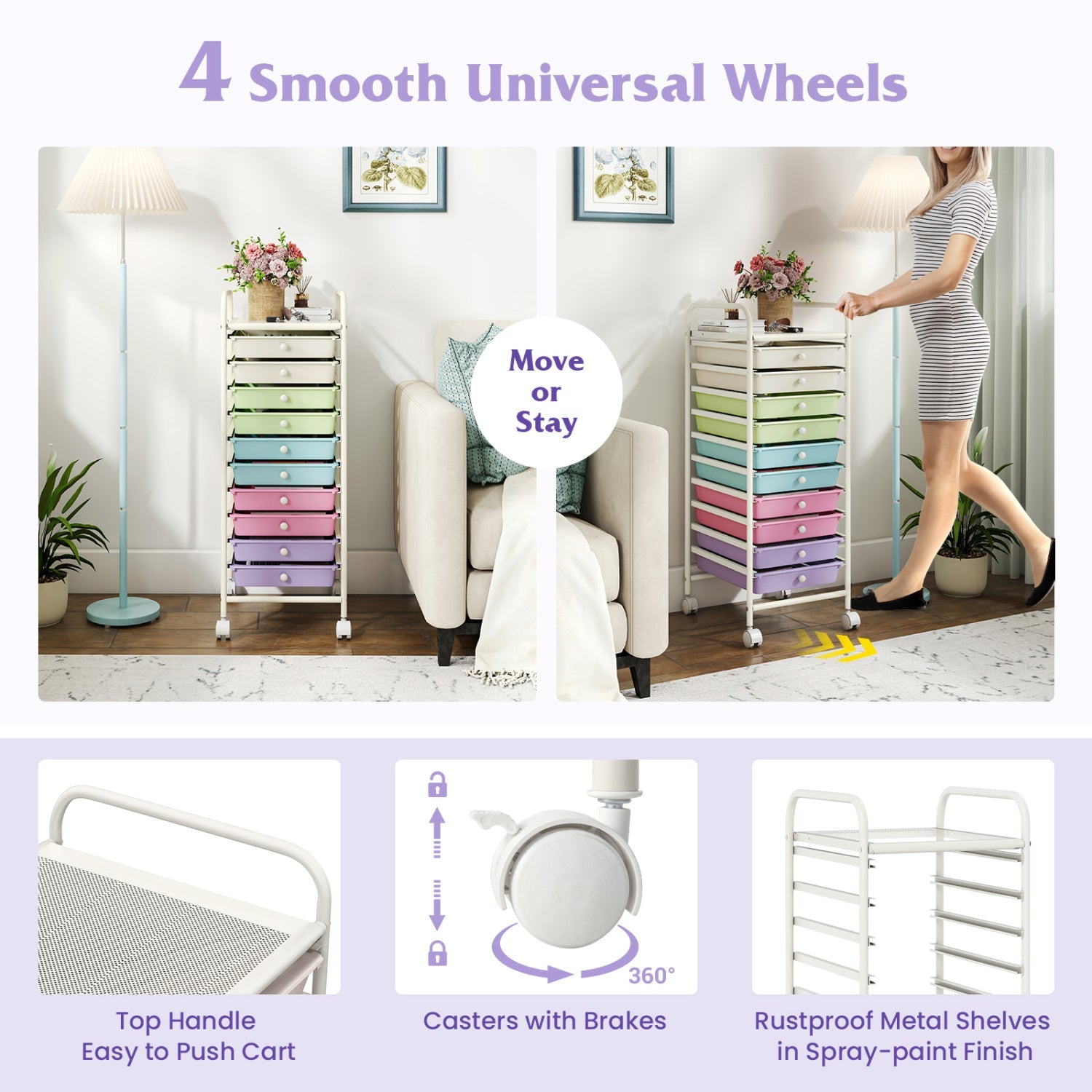 DirectDeals 10-Drawer Rolling Storage Cart with Locking Wheels, pastel drawers, 2 carts on Tampa Home & Garden Store