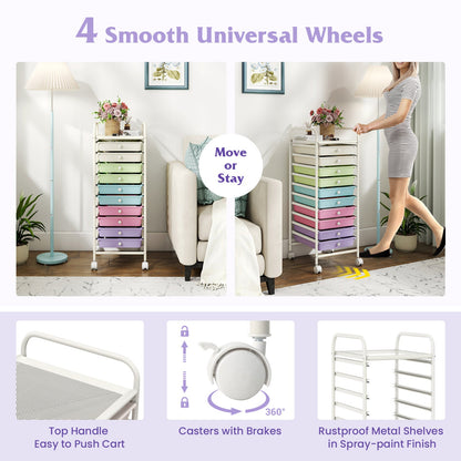 DirectDeals 10-Drawer Rolling Storage Cart with Locking Wheels, pastel drawers, 2 carts on Tampa Home & Garden Store