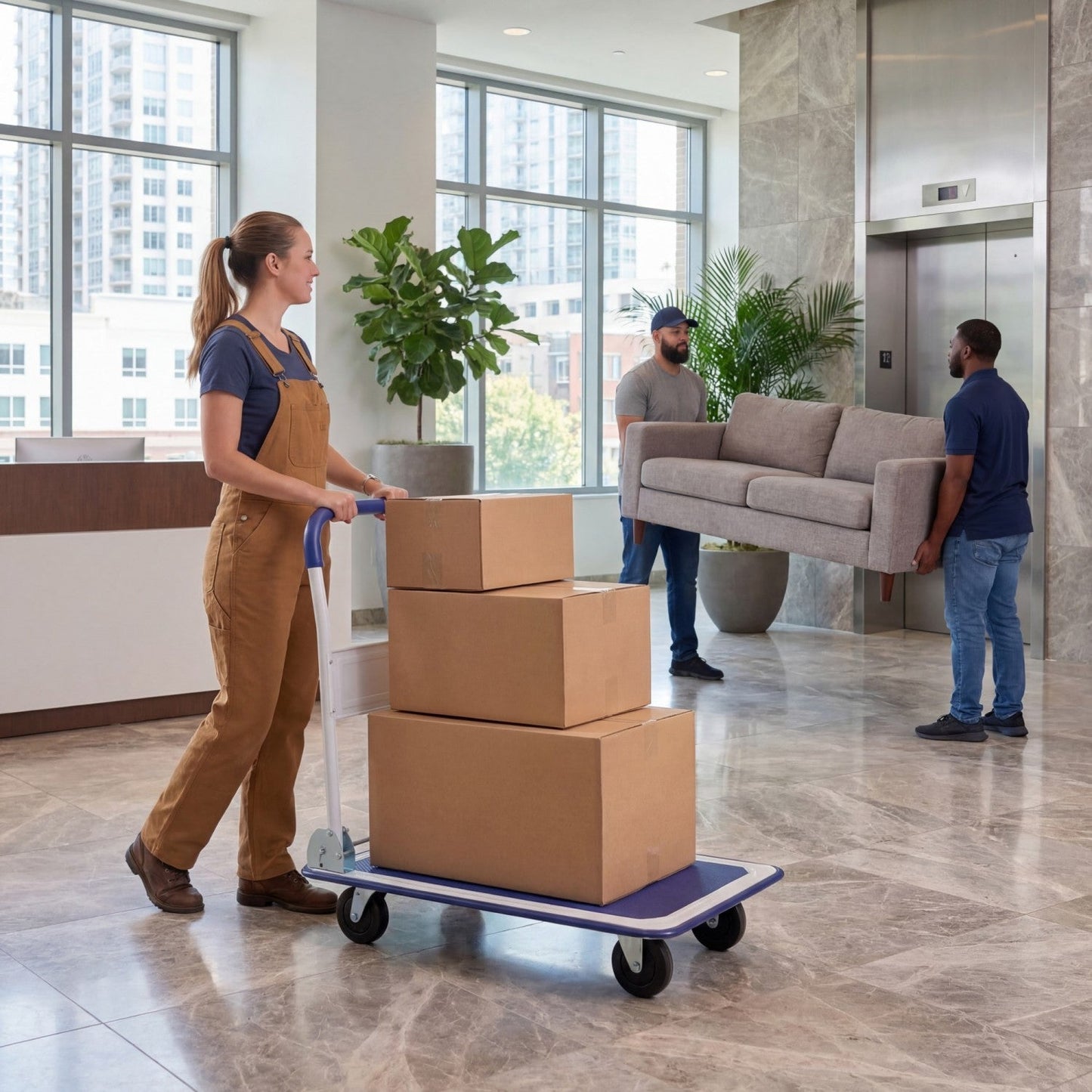 Folding Platform Hand Truck 4-wheel DirectDeals, 330 lb capacity, carrying boxes on Tampa Home & Garden Store