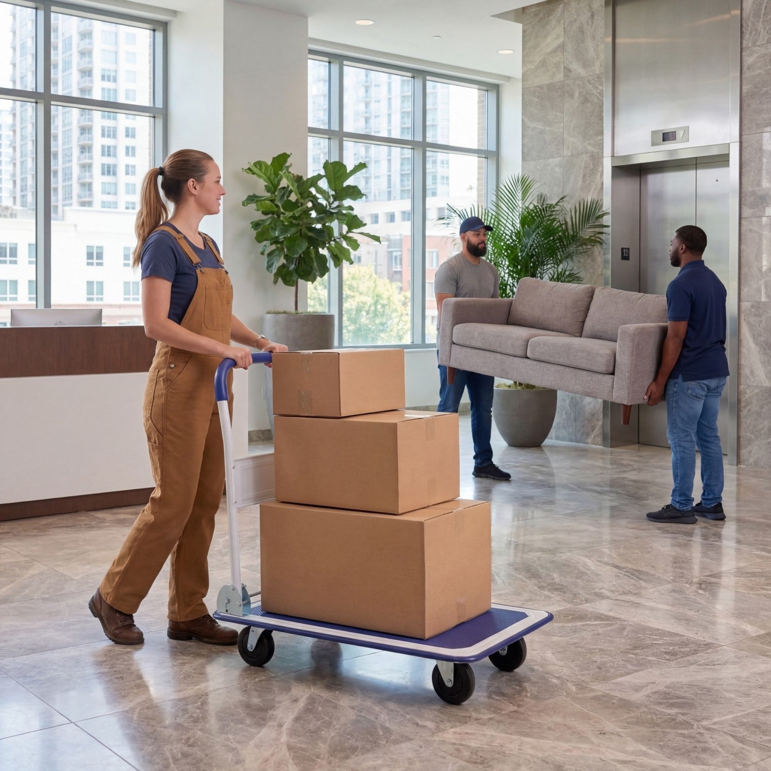 Folding Platform Hand Truck 4-wheel DirectDeals, 330 lb capacity, carrying boxes on Tampa Home & Garden Store