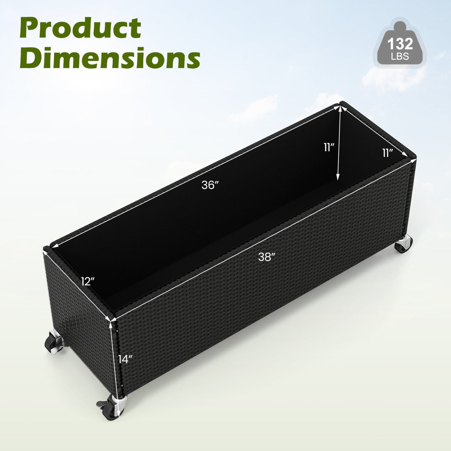 Raised garden bed with wheels, black PE rattan planter box by DirectDeals on Tampa Home & Garden Store