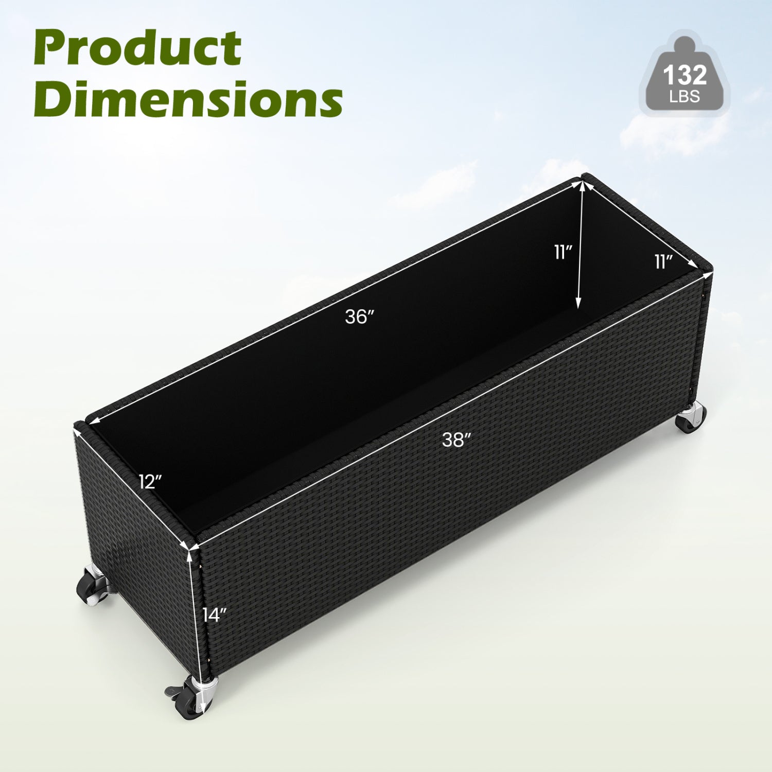 Raised garden bed with wheels, black PE rattan planter box by DirectDeals on Tampa Home & Garden Store
