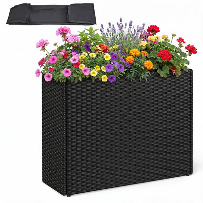 Raised Garden Bed with black PE rattan wicker and liner, 32 in, DirectDeals on Tampa Home & Garden Store