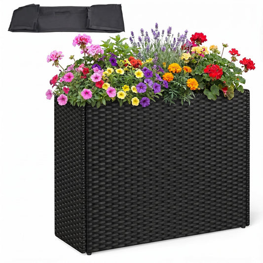 Raised Garden Bed with black PE rattan wicker and liner, 32 in, DirectDeals on Tampa Home & Garden Store