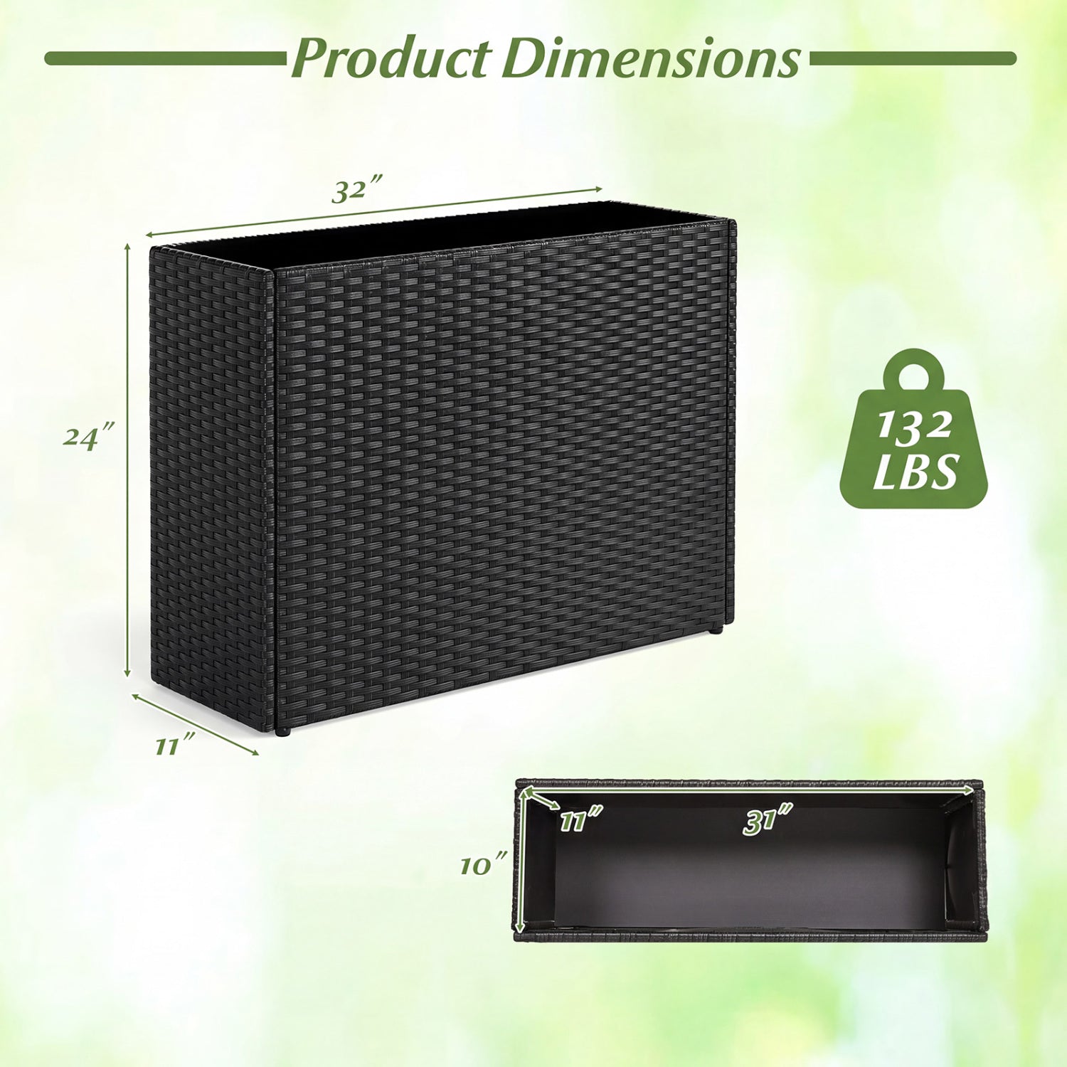 Raised garden bed DirectDeals PE rattan wicker with liner, black, 32in x 24in x 11in on Tampa Home & Garden Store