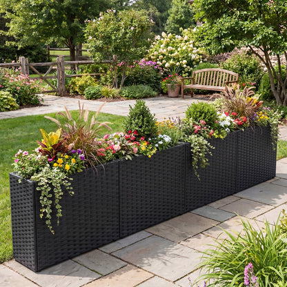 Raised garden bed set of 2 with black PE rattan wicker and liner on Tampa Home & Garden Store
