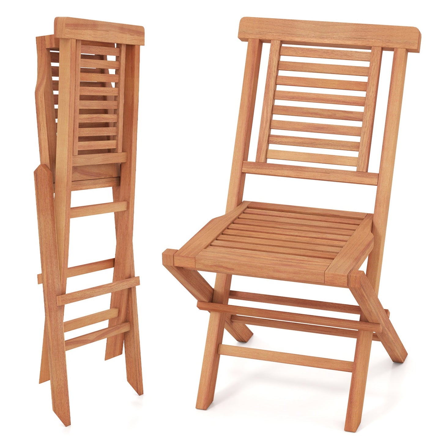 Teak wood folding patio dining chairs set of 2 with slatted back and seat DirectDeals on Tampa Home & Garden Store
