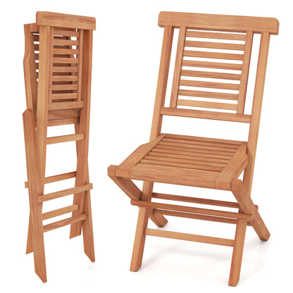 Teak wood folding patio dining chairs set of 2 with slatted back and seat DirectDeals on Tampa Home & Garden Store