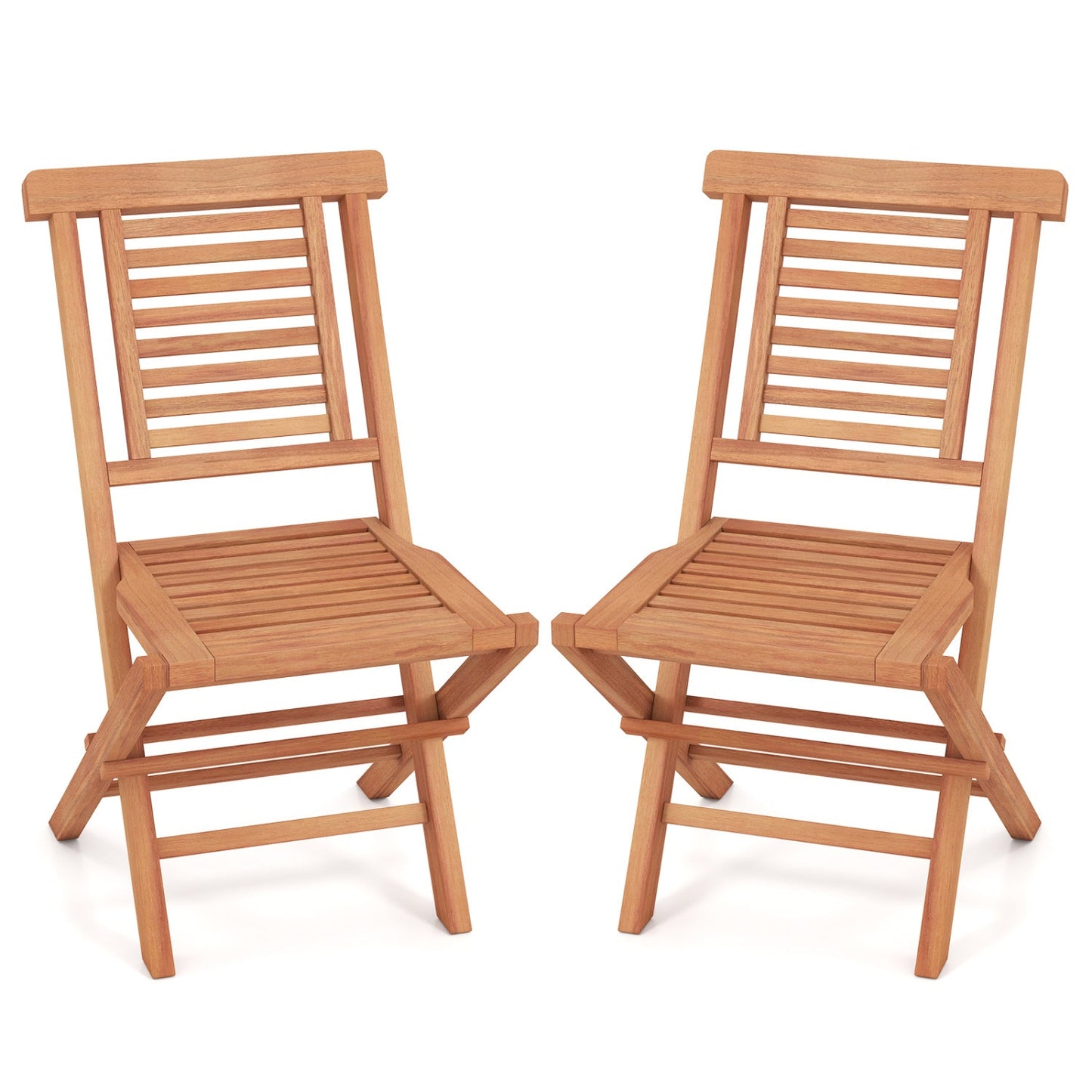 Teak wood folding patio dining chairs set of 2 DirectDeals, natural slatted back & seat on Tampa Home & Garden Store