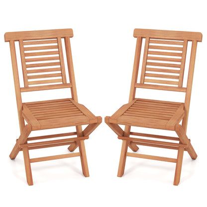 Teak wood folding patio dining chairs set of 2 DirectDeals, natural slatted back & seat on Tampa Home & Garden Store