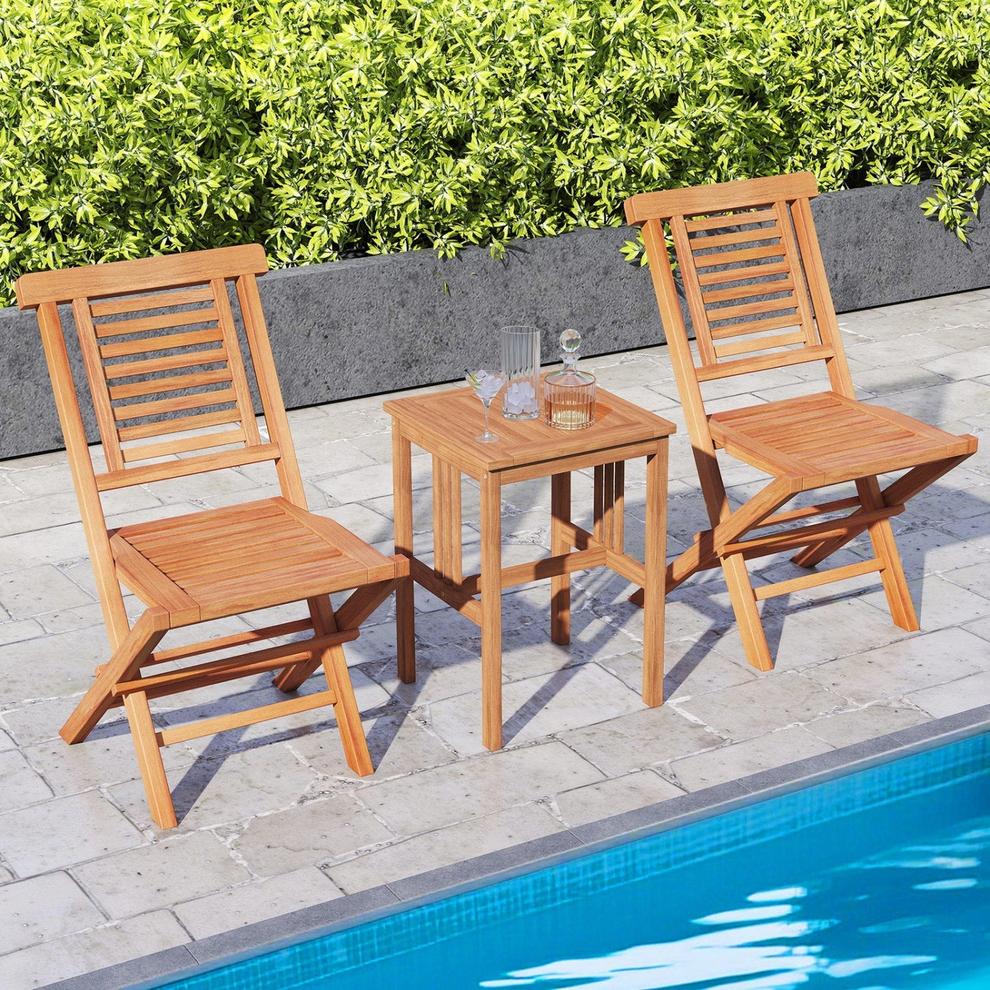 Teak wood folding patio dining chairs set of 2 with a square poolside table DirectDeals on Tampa Home & Garden Store