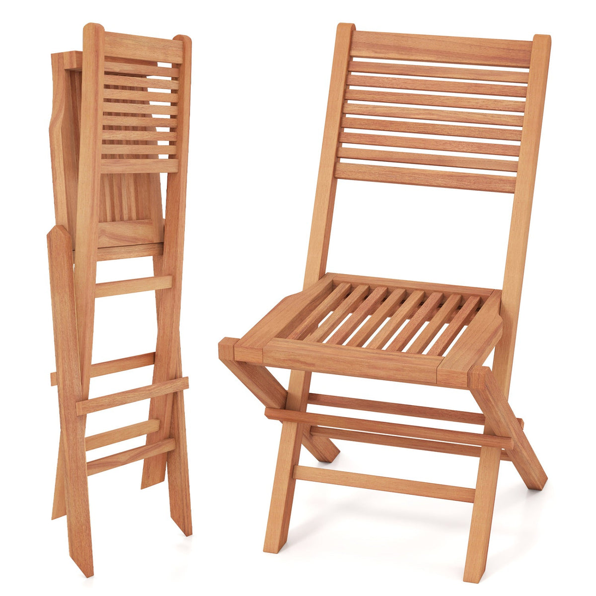 Teak Wood Folding Patio Dining Chairs Set of 2 by DirectDeals, natural teak finish, folding on Tampa Home & Garden Store