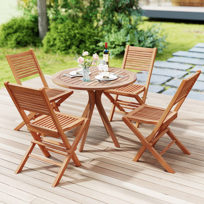 Teak wood folding patio dining chairs set of 2 in natural finish, slatted back and seat on Tampa Home & Garden Store