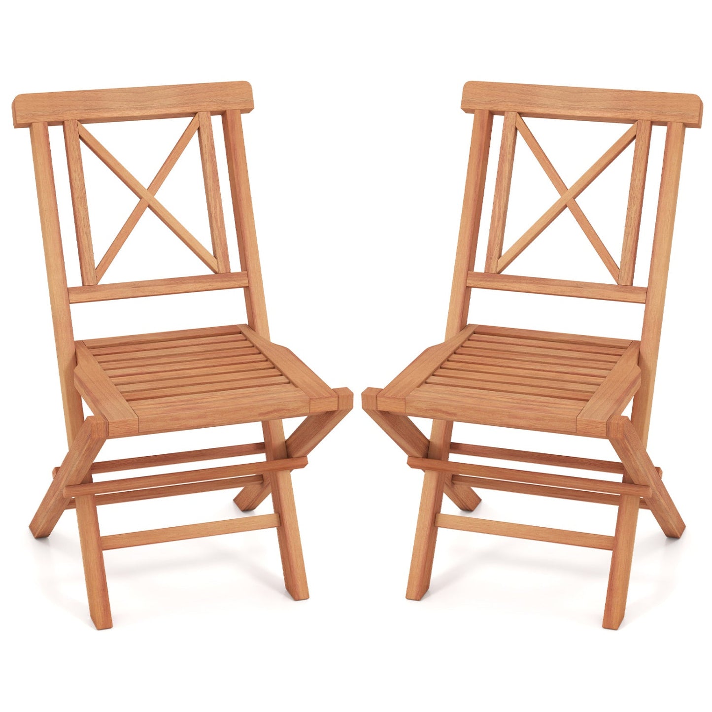 Teak wood folding patio dining chairs set of 2, DirectDeals brand, natural finish on Tampa Home & Garden Store