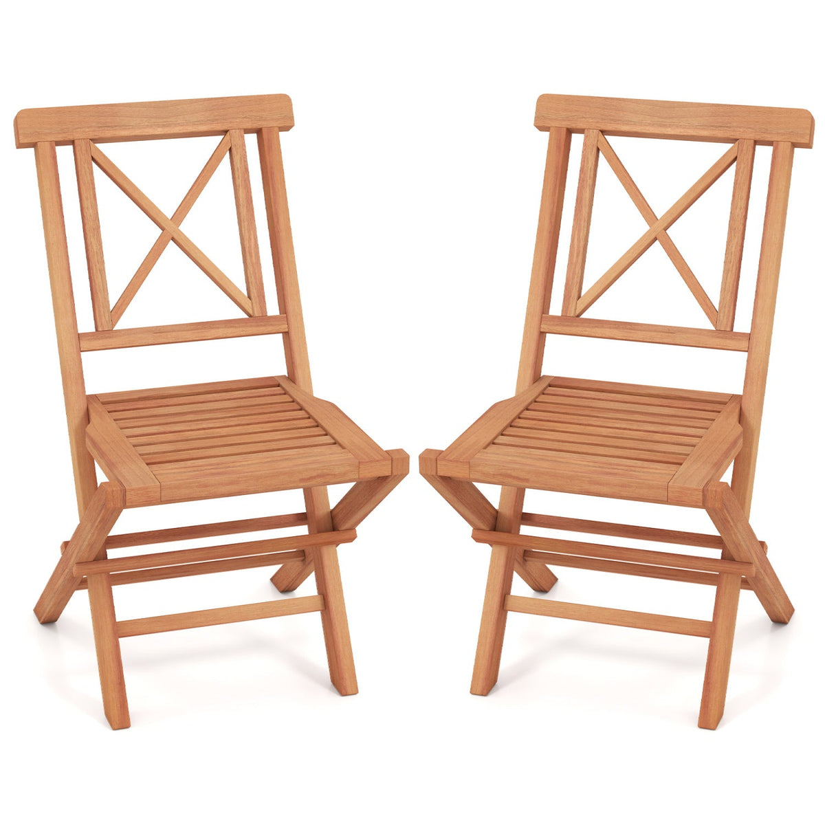 Teak wood folding patio dining chairs set of 2, DirectDeals brand, natural finish on Tampa Home & Garden Store