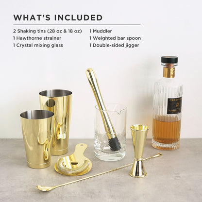 Seven Piece Gold Cocktail Shaker and Bar Set
