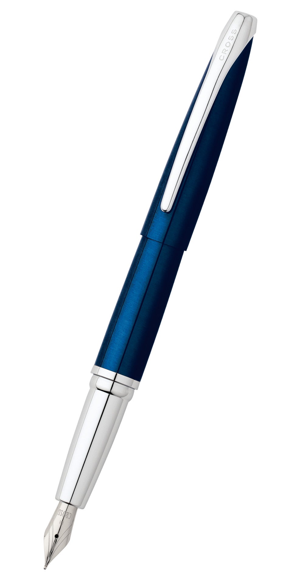 ATX Translucent Blue Lacquer Stainless Steel Fountain Pen with Cross silver clip and medium nib on Tampa Home & Garden Store