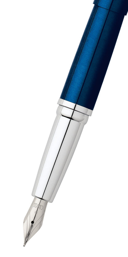 ATX Translucent Blue Lacquer Fountain Pen with stainless steel medium nib, Cross branding on Tampa Home & Garden Store