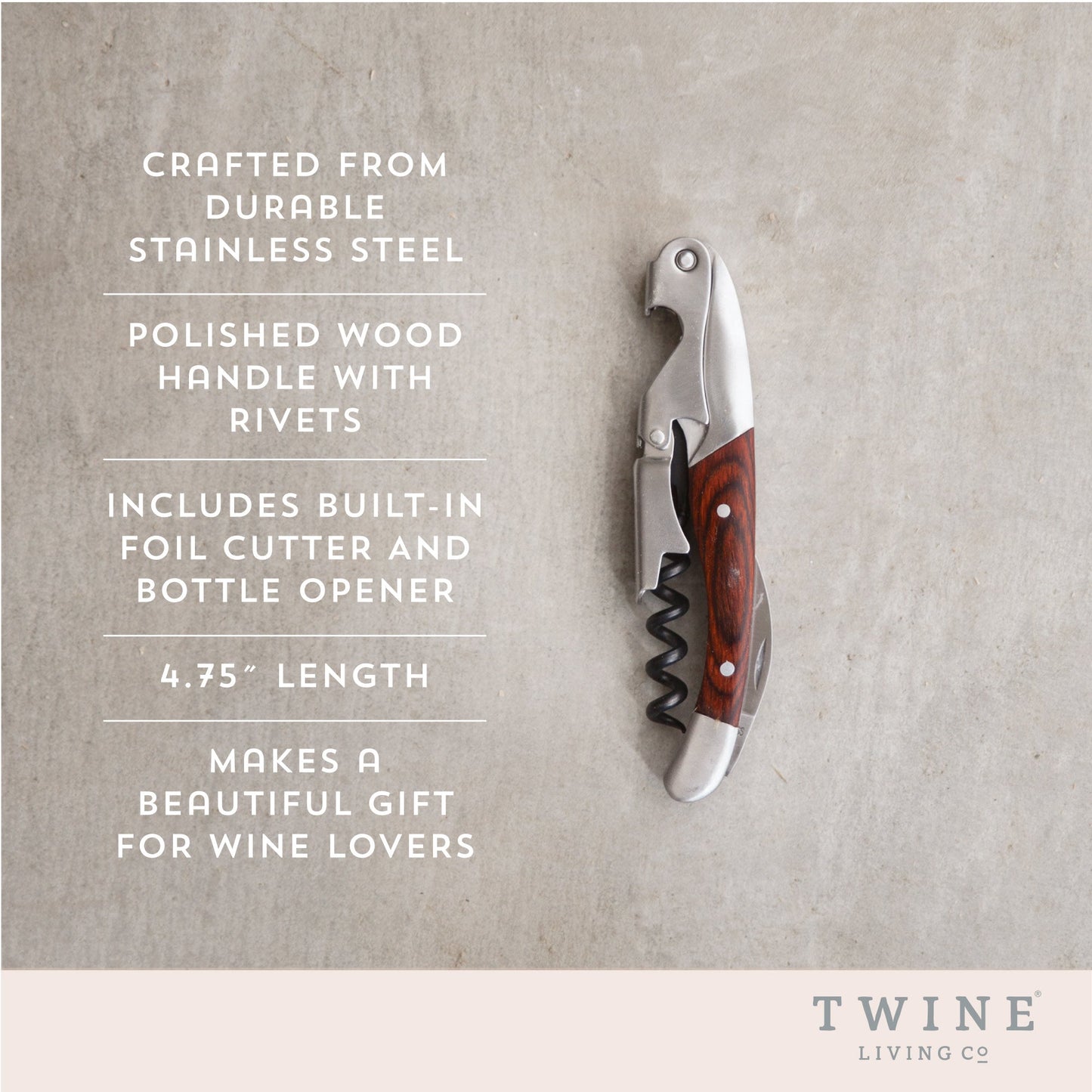 Stainless Steel and Wood Double Hinge Corkscrew