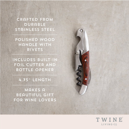 Stainless Steel and Wood Double Hinge Corkscrew
