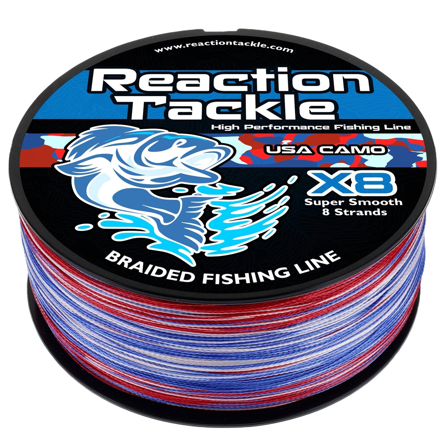 Ligne de pêche tressée Reaction Tackle X8 - Camouflage USA 8 brins - NEUVE