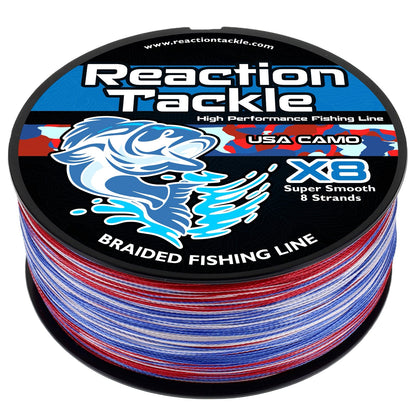 Ligne de pêche tressée Reaction Tackle X8 - Camouflage USA 8 brins - NEUVE