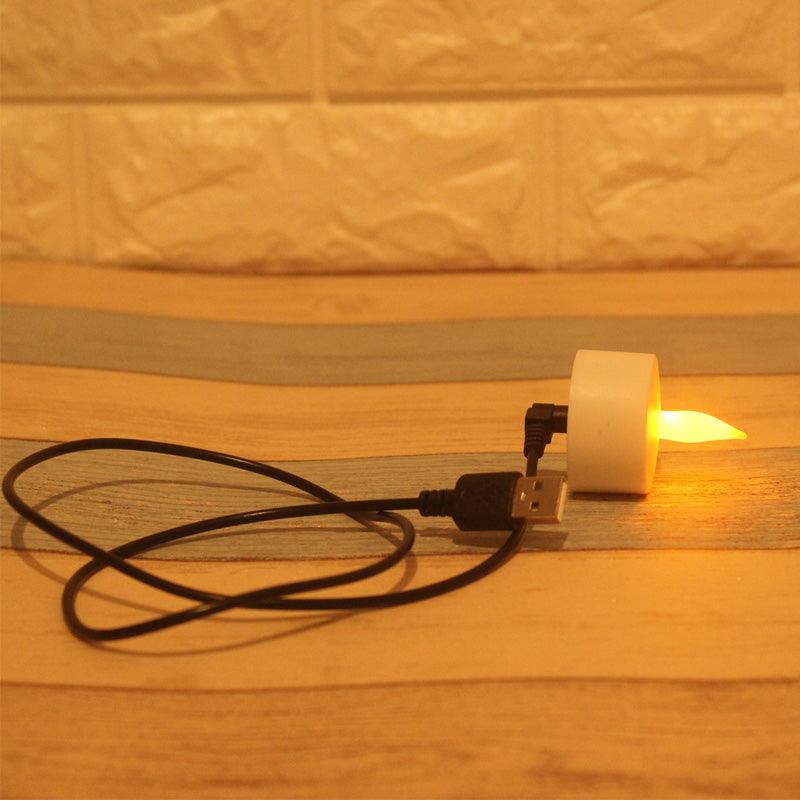 USB rechargeable flameless tea light candle in yellow with LED flame, Stevvex, USB powered on Tampa Home & Garden Store