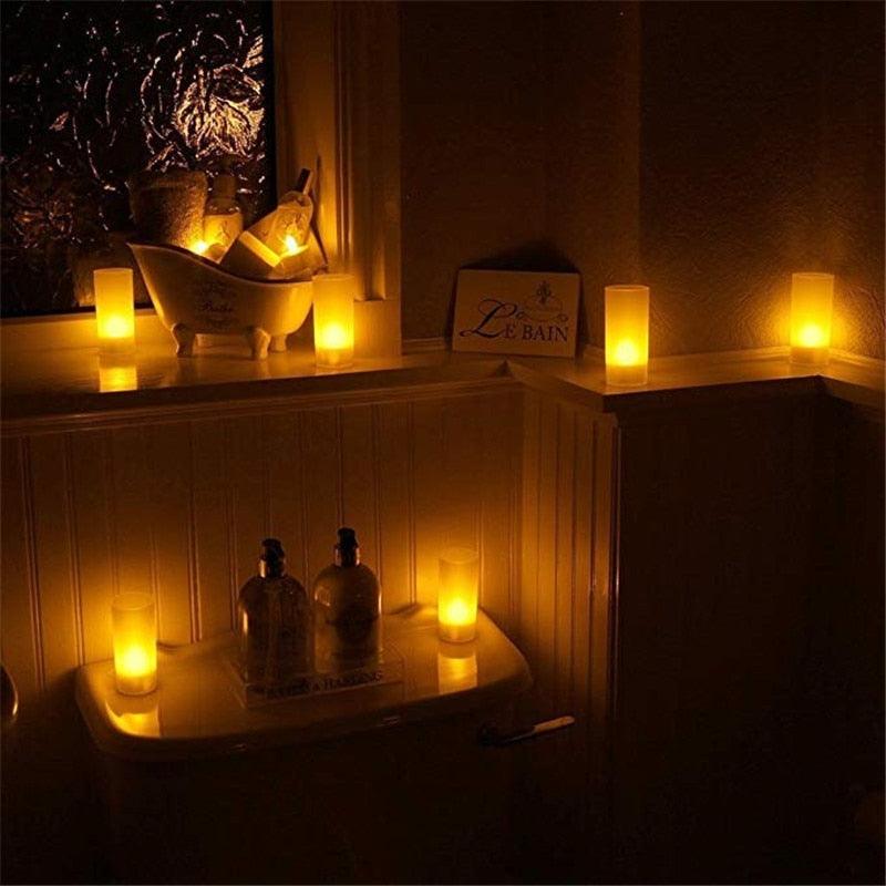 Stevvex USB rechargeable flameless tea light candle set of six with warm yellow LED flicker on Tampa Home & Garden Store