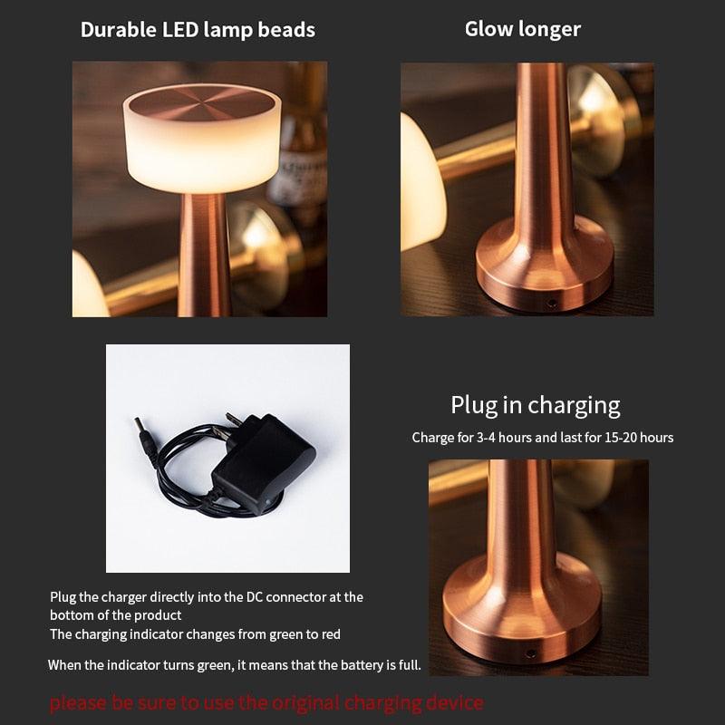 Stevvex USB Dimming Bar Desk Lamp copper base with frosted LED head and charging pad on Tampa Home & Garden Store