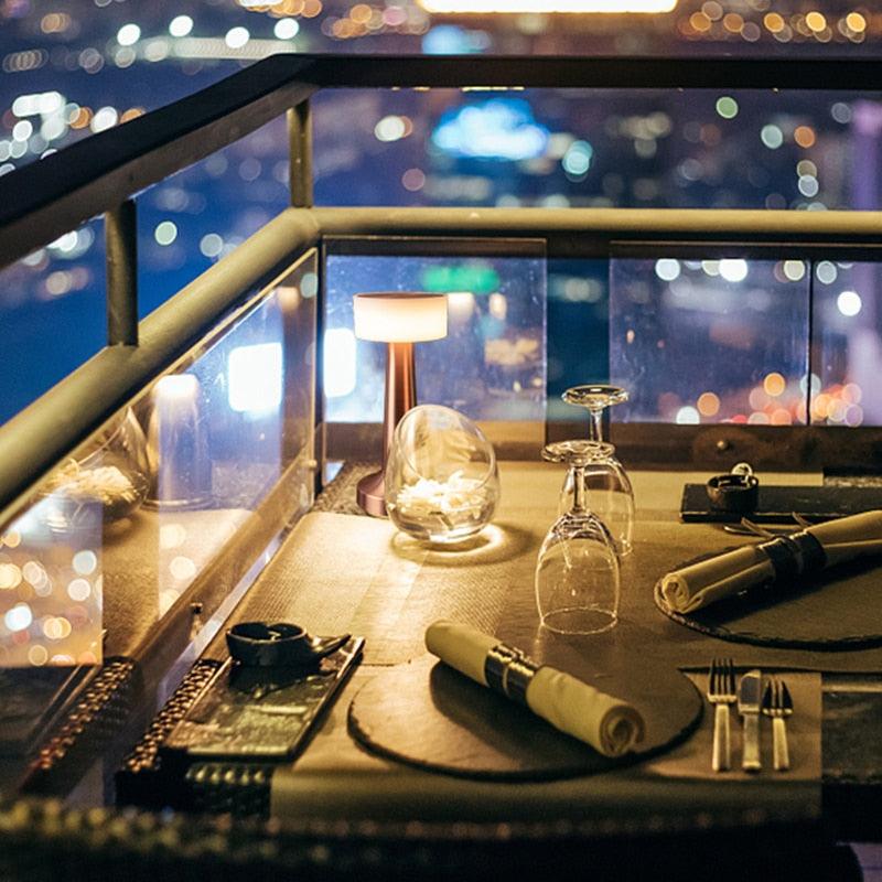 USB dimming desk lamp with touch control and wireless charging on a chic restaurant table on Tampa Home & Garden Store