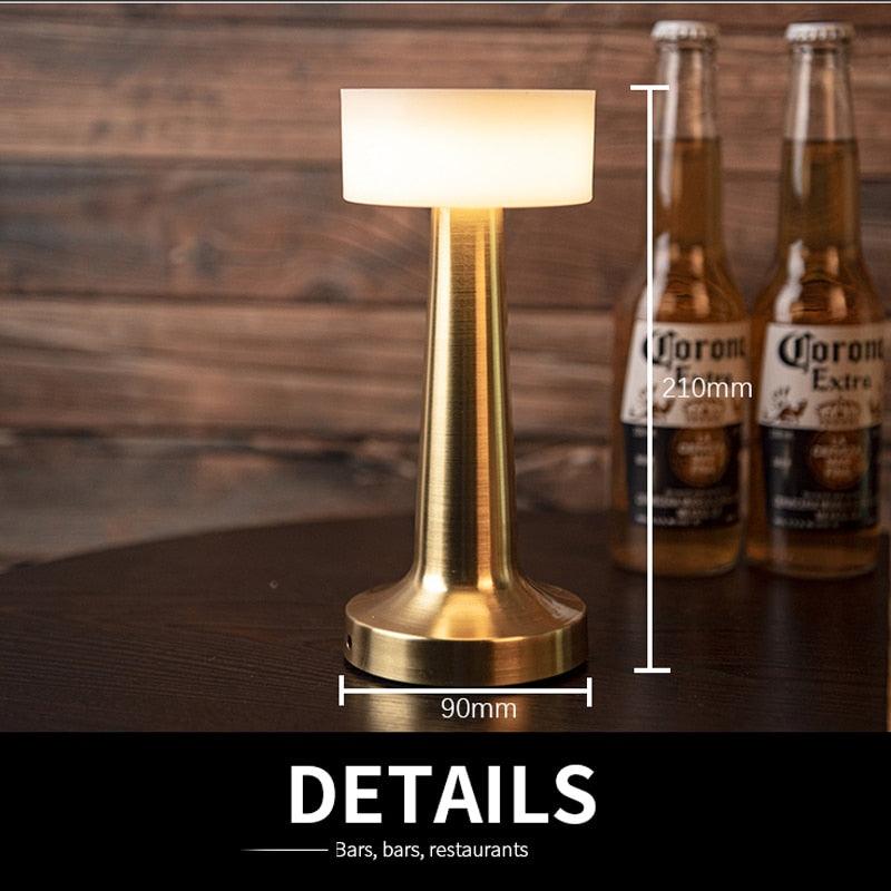 Stevvex USB dimming brass desk lamp with white shade, 210mm tall, 90mm base on Tampa Home & Garden Store