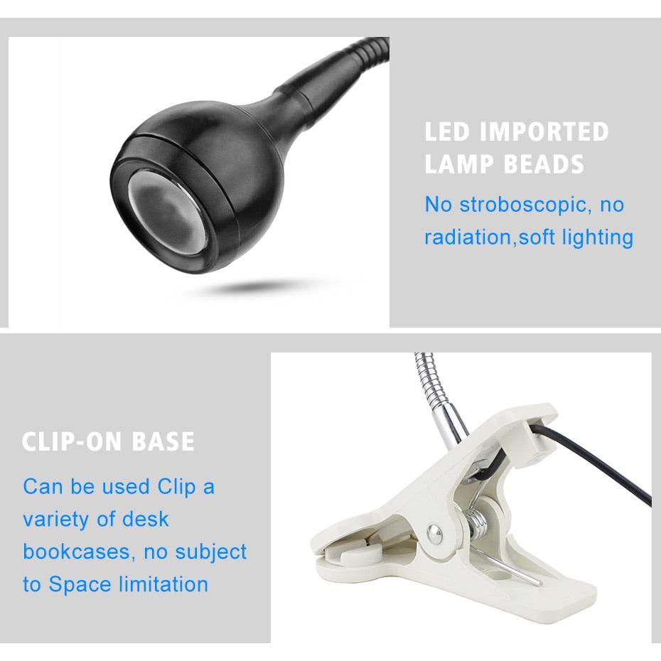 USB LED desk lamp with clip-on base, flexible gooseneck, black head and clamp, Stevvex on Tampa Home & Garden Store
