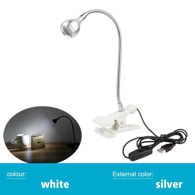Stevvex USB LED Desk Lamp with Clip, white body and silver head, flexible gooseneck on Tampa Home & Garden Store